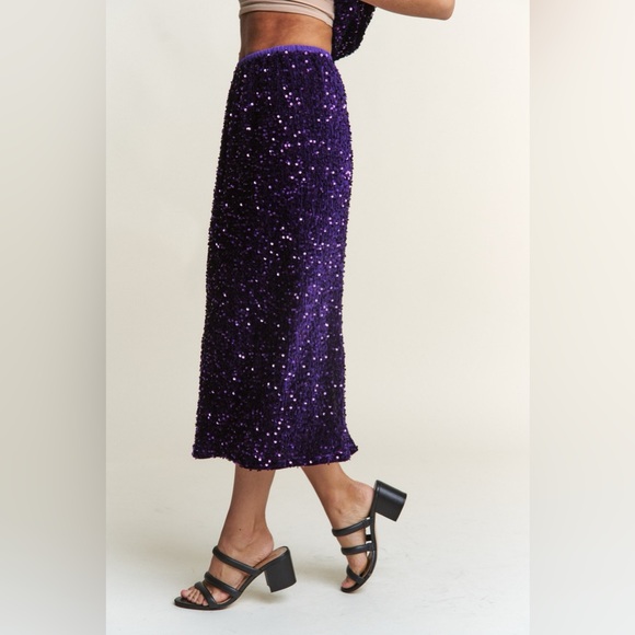 J.NNA Sequin Back Slit Midi Skirt - Picture 3 of 5